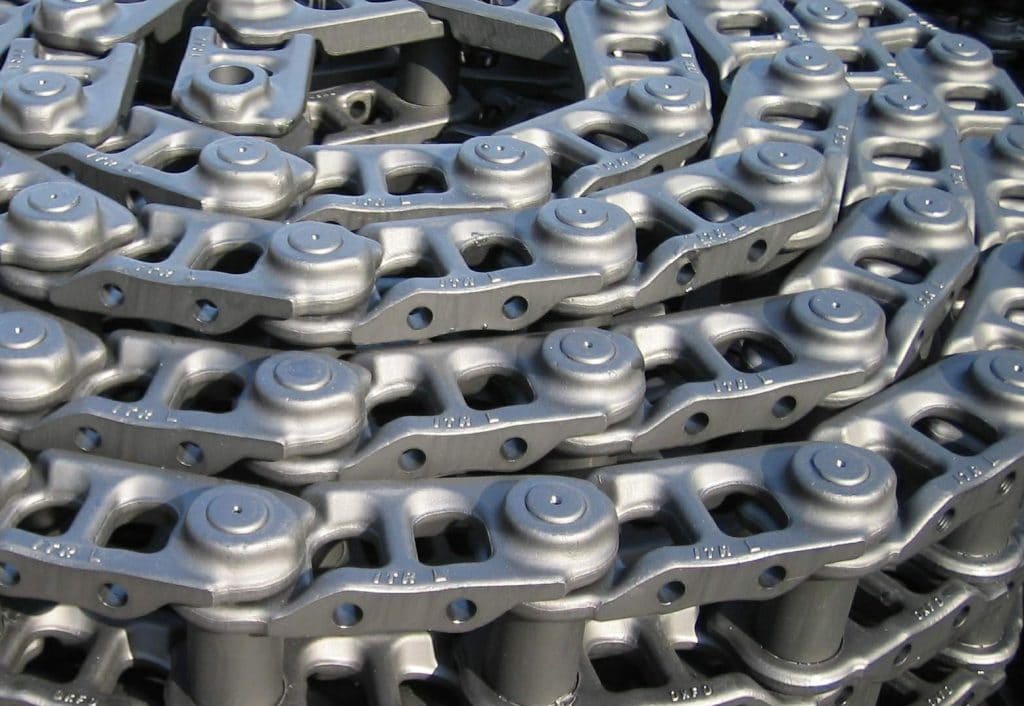 Nærbilde av kjede til understell rullet sammen